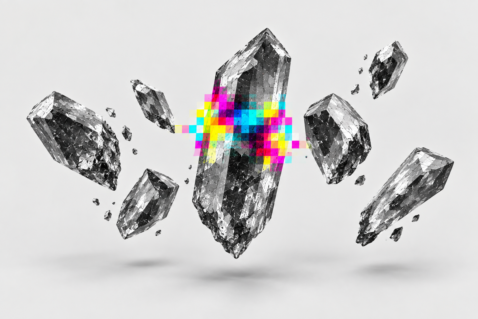 Floating graphite fragments with chromatic facets